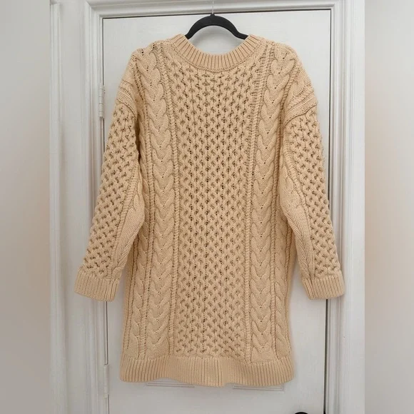 English Factory Cable Knit Legging Sweater Chunky Grandpa Sweater Cream Size-M - Picture 7 of 12